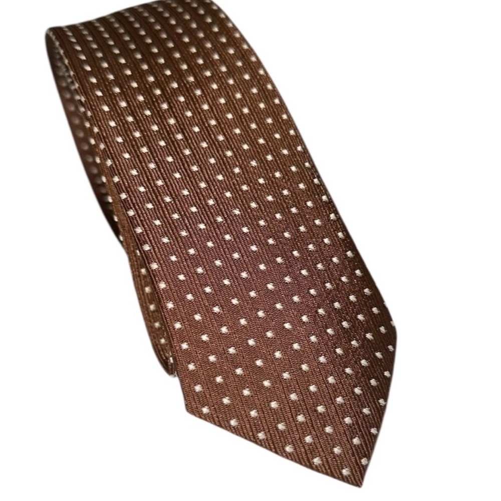 Vintage Superba 1950’s Mens Skinny Tie Dacron Brown White Polka Dot 54x2.25”